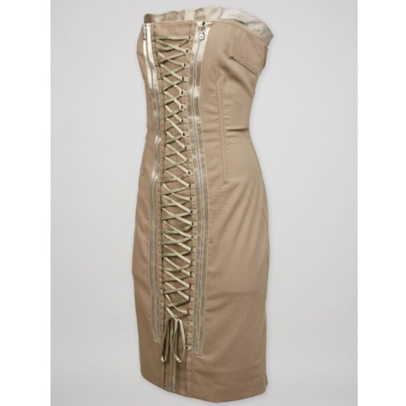 Dolce & Gabbana Y2K Vintage 2003 Khaki Lace Up Corset Dress Sz IT 44 (US 8) S/S - Picture 2 of 13